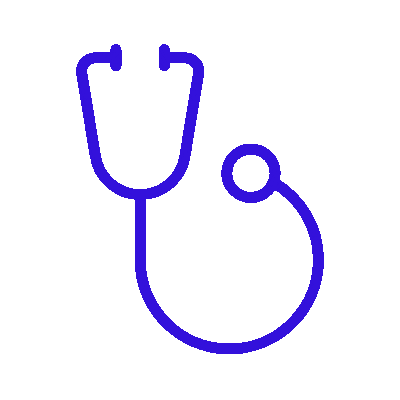 headful software Simple blue outline of a stethoscope on a transparent background, ideal for illustrating sales communication in healthcare settings.