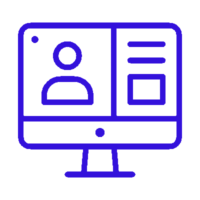 headful software Outline of a computer monitor displaying a person’s profile and text, symbolizing event communication during a virtual meeting or showcasing an online profile.