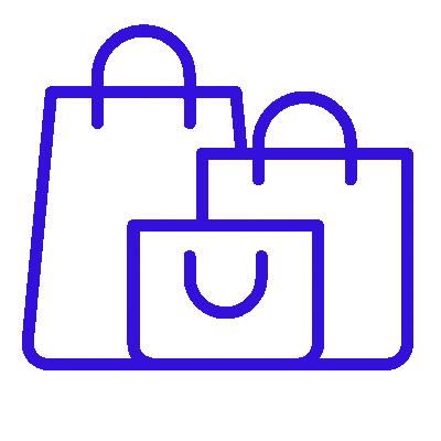 headful software Three shopping bags of different sizes with handles, outlined in blue on a transparent background—ideal for illustrating concepts like Project Communication and teamwork.