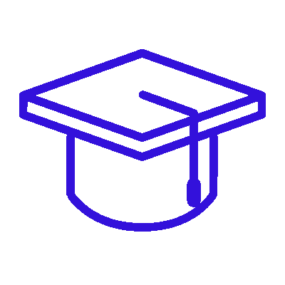 headful software Blue outline of a graduation cap with a tassel, symbolizing education or academic achievement, often used in event communication for ceremonies or academic gatherings.