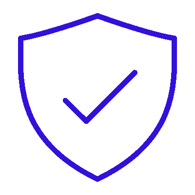 headful software A blue outline of a shield with a check mark inside, symbolizing security or protection in Sales Communication.