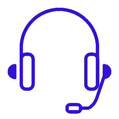 headful software Simple blue icon of a headset with a microphone, representing service communication, on a transparent background.