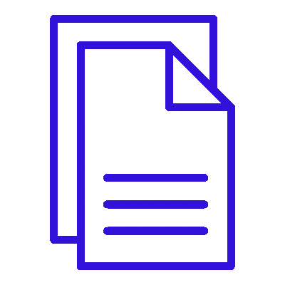 headful software Icon of two overlapping documents in blue outline, one in front displaying three horizontal lines as text—ideal for representing Service Communication.