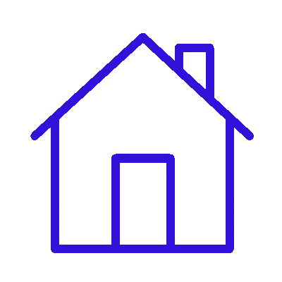 headful software Simple blue outline drawing of a house with a door and chimney on a transparent background, perfect for illustrating Project Communication in home or construction presentations.