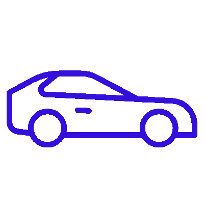 headful software Simple blue outline drawing of a car, shown from the side on a white background, perfect for illustrating sales communication materials.