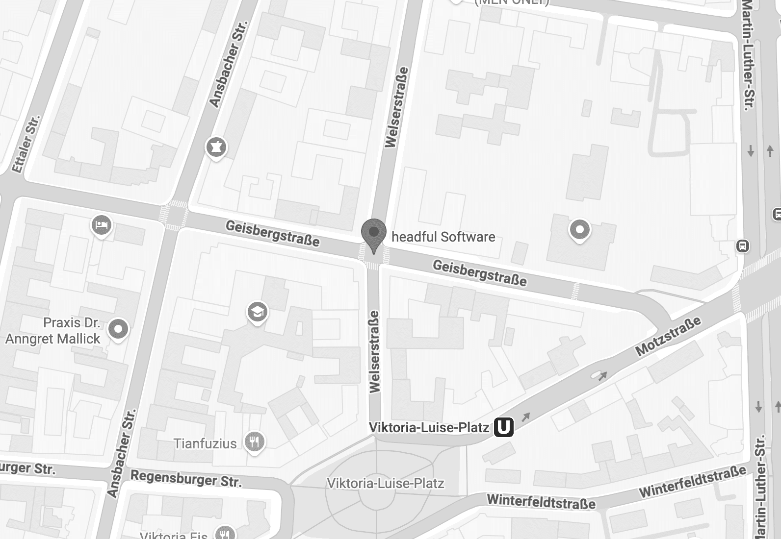 headful software Black and white map showing the location of headful Software near Viktoria-Luise-Platz in Berlin, including headful contact information for your convenience.